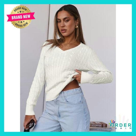 Slim Fit Cable Knit V-Neck Pullover Sweater Fall Fashion Business Casual - Picture 6 of 8